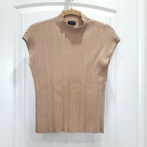 Calligraphie  Sleeveless Tan Turtleneck Tank Top, Size Large